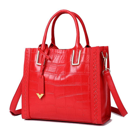 Crocodile Pattern Woven Leather Handbag Women