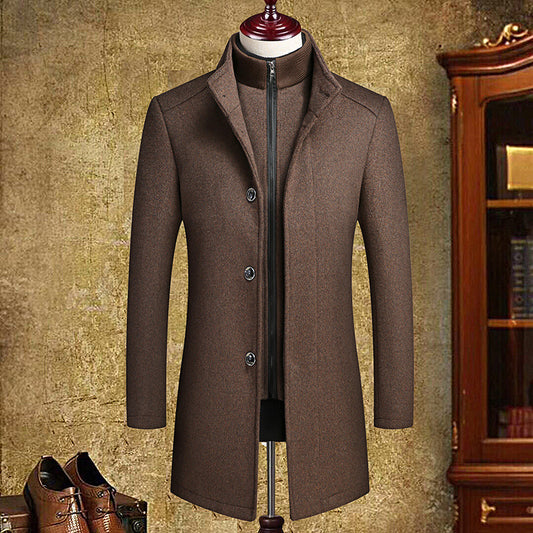 Men's Woolen Coat Double-Collar Detachable Vest Liner