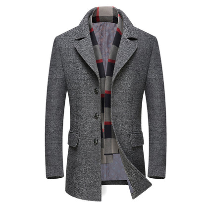 Winter Thick Men Wool Jackets Scarf