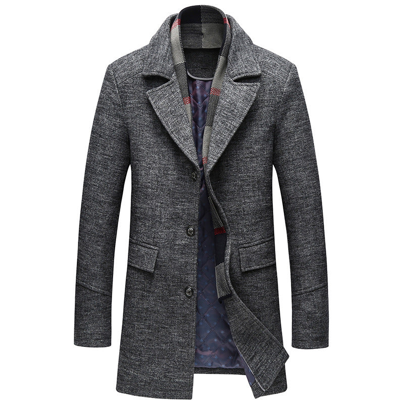 Men Casual Woolen Coat With Scarf