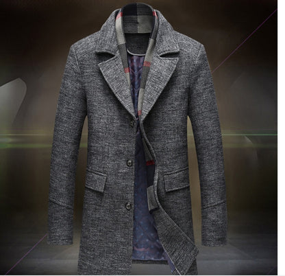 Men Casual Woolen Coat With Scarf